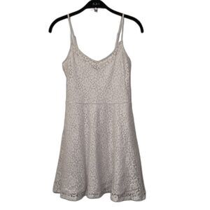 HOLLISTER Women’s Breakwall Lace Fit & Flare Skater Dress, White- S